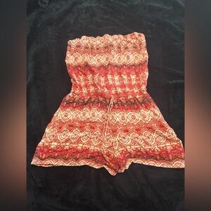 Red and Cream Strapless Romper